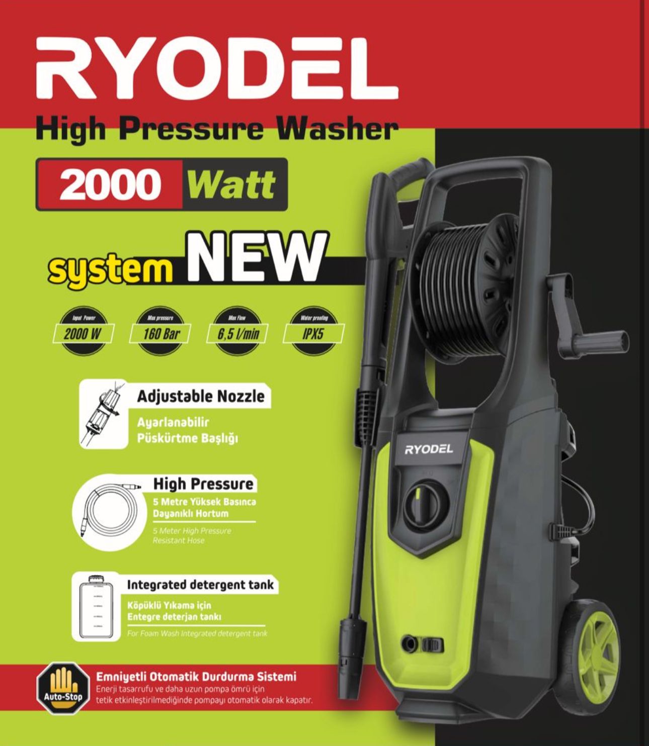 RYODEL Basıçlı Oto Yıkama 2000 Watt 160 Bar (1/Koli) ✓